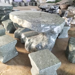 bàn ghế đá tự nhiên đá cuội xanh