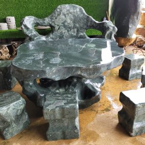 bàn ghế đá tự nhiên cuội xanh
